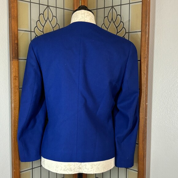 Vintage Pendleton 80's 100% Wool Blue Button Up Shoulder Pads Blazer Size 6 - Picture 3 of 12